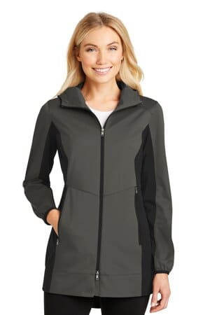 GREY STEEL/ DEEP BLACK L719 port authority ladies active hooded soft shell jacket