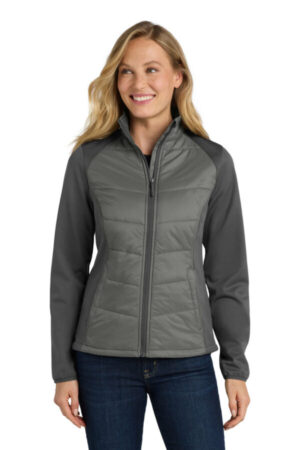 SMOKE GREY/ GREY STEEL L787 port authority women's hybrid soft shell jacket