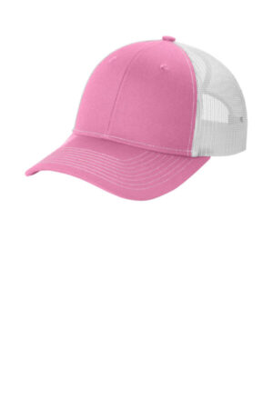 TRUE PINK/ WHITE LC111 port authority snapback ponytail trucker cap