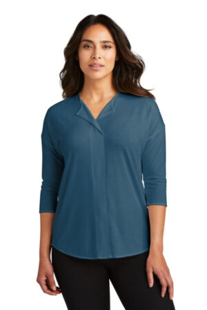 DUSTY BLUE LK5433 port authority ladies concept 3/4-sleeve soft split neck top