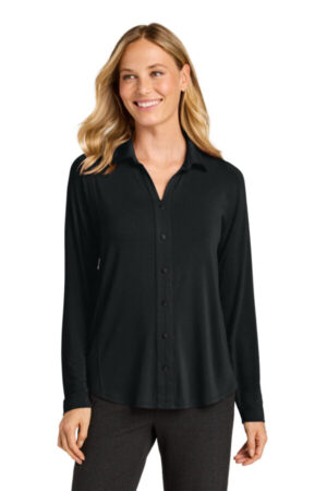 DEEP BLACK LK5602 port authority women's luxe knit button tunic