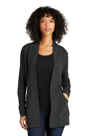 CHARCOAL LK825 port authority ladies microterry cardigan