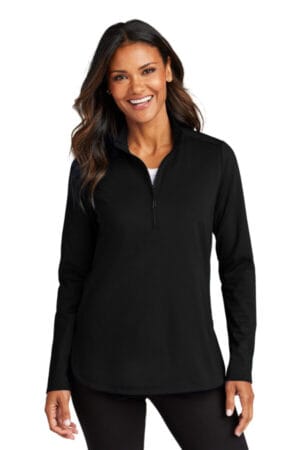 DEEP BLACK LK880 port authority women's c-free double knit 1/4-zip