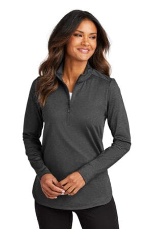 GREY STEEL HEATHER LK880 port authority women's c-free double knit 1/4-zip