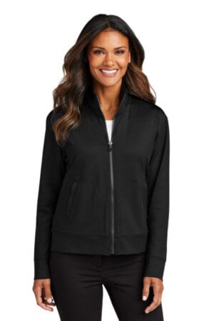 DEEP BLACK LK881 port authority women's c-free double knit full-zip