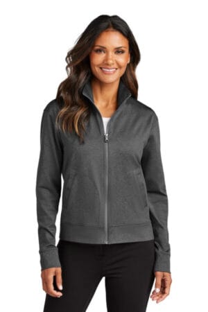 GREY STEEL HEATHER LK881 port authority women's c-free double knit full-zip