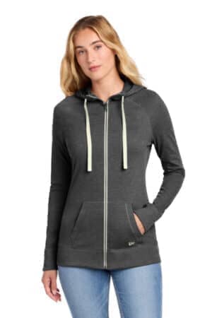 BLACK HEATHER LNEA122 new era women's sueded cotton blend full-zip hoodie