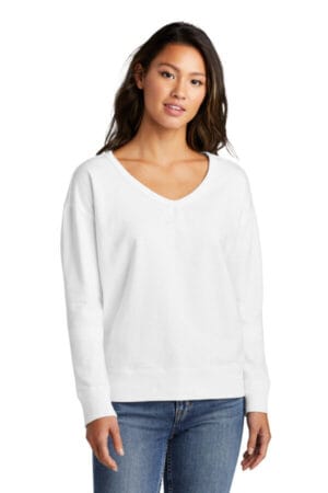 WHITE LPC098V port & company ladies beach wash garment-dyed v-neck sweatshirt