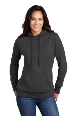 DARK HEATHER GREY LPC78H port & company ladies core fleece pullover hooded sweatshirt