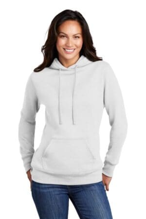 WHITE LPC78H port & company ladies core fleece pullover hooded sweatshirt