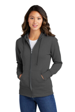 CHARCOAL LPC78ZH port & company ladies core fleece full-zip hooded sweatshirt