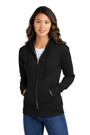 JET BLACK LPC78ZH port & company ladies core fleece full-zip hooded sweatshirt