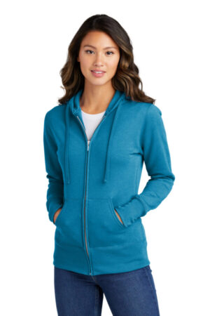 NEON BLUE LPC78ZH port & company ladies core fleece full-zip hooded sweatshirt