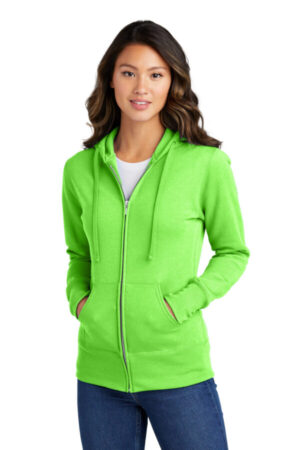 NEON GREEN LPC78ZH port & company ladies core fleece full-zip hooded sweatshirt