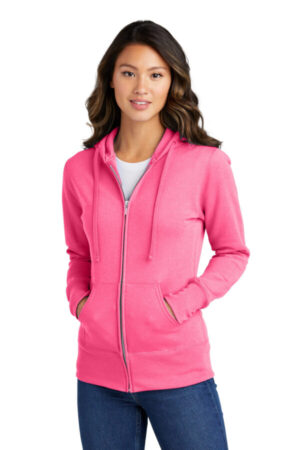 NEON PINK LPC78ZH port & company ladies core fleece full-zip hooded sweatshirt
