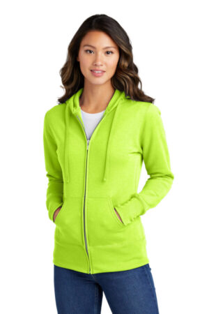NEON YELLOW LPC78ZH port & company ladies core fleece full-zip hooded sweatshirt