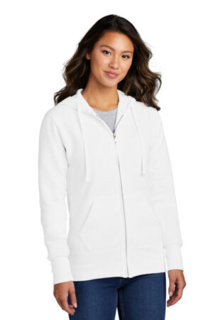 WHITE LPC78ZH port & company ladies core fleece full-zip hooded sweatshirt