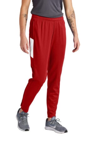 DEEP RED/ WHITE LPST800 sport-tek women's travel pant