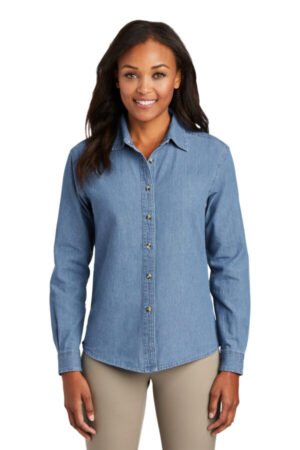 FADED BLUE LSP10 port & company women's long sleeve value denim shirt