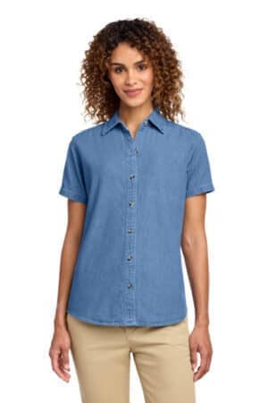 FADED BLUE LSP11 port & co women's short sleeve value denim shirt