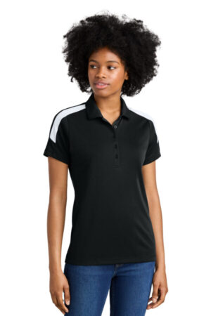 BLACK/ WHITE LST104 sport-tek women's competitor united polo