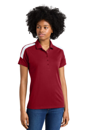 DEEP RED/ WHITE LST104 sport-tek women's competitor united polo