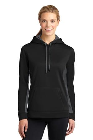 BLACK/ DARK SMOKE GREY LST235 sport-tek ladies sport-wick fleece colorblock hooded pullover