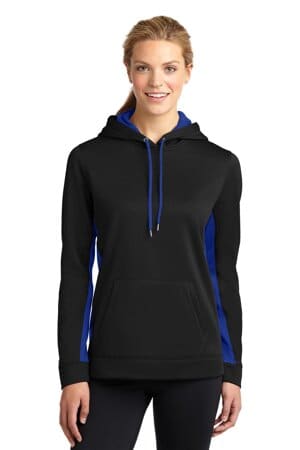 BLACK/ TRUE ROYAL LST235 sport-tek ladies sport-wick fleece colorblock hooded pullover