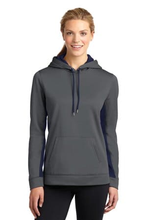 DARK SMOKE GREY/ NAVY LST235 sport-tek ladies sport-wick fleece colorblock hooded pullover