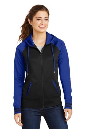 BLACK/ TRUE ROYAL LST236 sport-tek ladies sport-wick varsity fleece full-zip hooded jacket