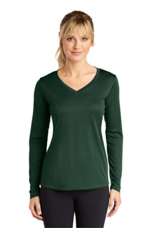 FOREST GREEN LST353LS sport-tek ladies long sleeve posicharge competitor v-neck tee