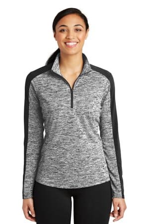 LST397 sport-tek ladies posicharge electric heather colorblock 1/4-zip pullover