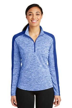 LST397 sport-tek ladies posicharge electric heather colorblock 1/4-zip pullover