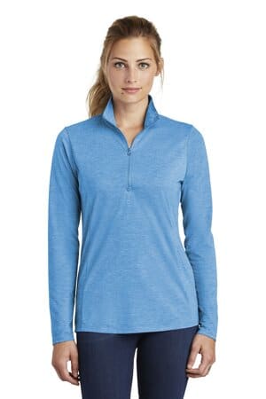 POND BLUE HEATHER LST407 sport-tek ladies posicharge tri-blend wicking 1/4-zip pullover