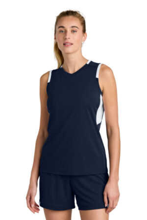 TRUE NAVY/ WHITE LST441 sport-tek women's club sleeveless v-neck