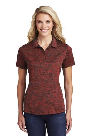 DEEP RED/ BLACK ELECTRIC LST590 sport-tek ladies posicharge electric heather polo