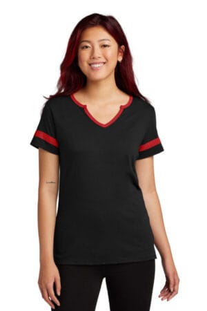 BLACK/ DEEP RED LST6041 sport-tek women's halftime notch neck tee