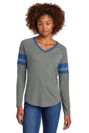 TRUE ROYAL/ VINTAGE HEATHER LST6043 sport-tek women's halftime stripe long sleeve v-neck tee