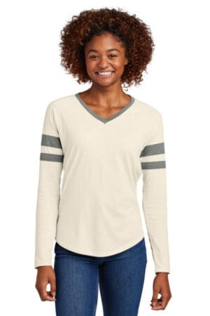 VINTAGE HEATHER/ ECRU LST6043 sport-tek women's halftime stripe long sleeve v-neck tee