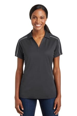 IRON GREY/ WHITE LST653 sport-tek ladies micropique sport-wick piped polo