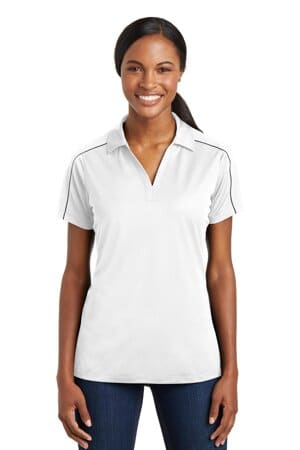 WHITE/ IRON GREY LST653 sport-tek ladies micropique sport-wick piped polo