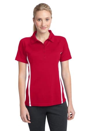 TRUE RED/ WHITE LST685 sport-tek ladies posicharge micro-mesh colorblock polo