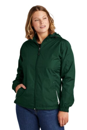 FOREST GREEN/ WHITE LST76 sport-tek ladies colorblock hooded raglan jacket