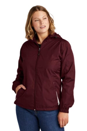 MAROON/ WHITE LST76 sport-tek ladies colorblock hooded raglan jacket