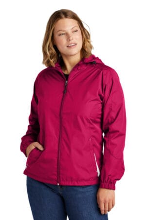 PINK RASPBERRY/ WHITE LST76 sport-tek ladies colorblock hooded raglan jacket