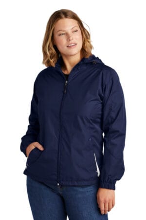 TRUE NAVY/ WHITE LST76 sport-tek ladies colorblock hooded raglan jacket