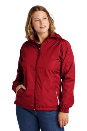 TRUE RED/ WHITE LST76 sport-tek ladies colorblock hooded raglan jacket