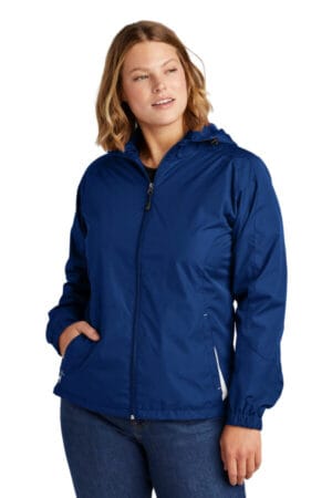 TRUE ROYAL/ WHITE LST76 sport-tek ladies colorblock hooded raglan jacket