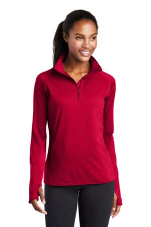 DEEP RED LST850 sport-tek women's sport-wick stretch 1/4-zip pullover