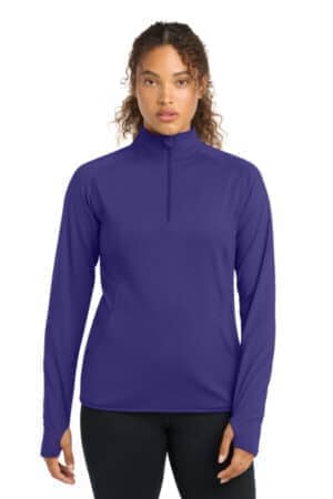 PURPLE LST850 sport-tek women's sport-wick stretch 1/4-zip pullover